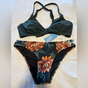 Cupshe Dark Green and Floral Bikini Set New with tags